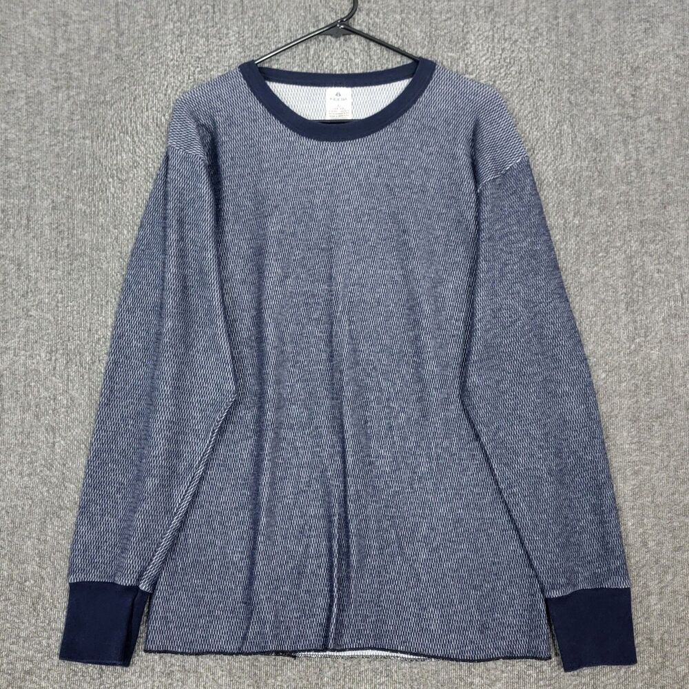 Vintage Indera Thermal Shirt Mens XL Navy Blue Long Sleeve Stretchy Waffle Knit